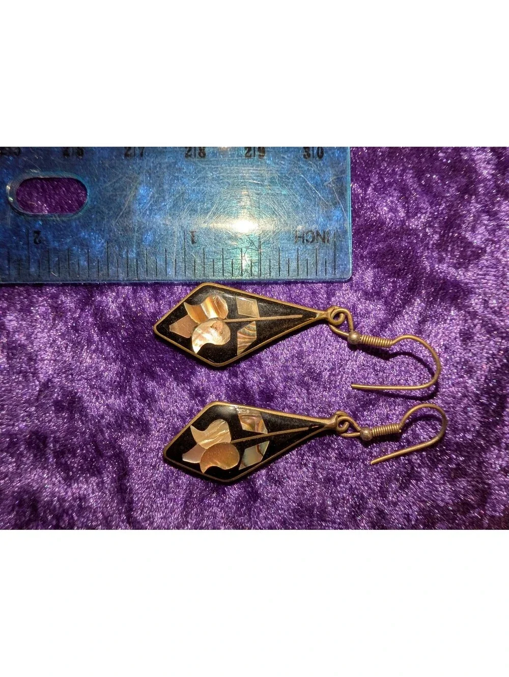 Vintage Alpaca Mexico Inlaid Mother of Pearl and Black Earrings